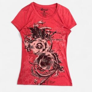 Christian Audigier Ed Hardy smet Red Rose Graphic Tee
